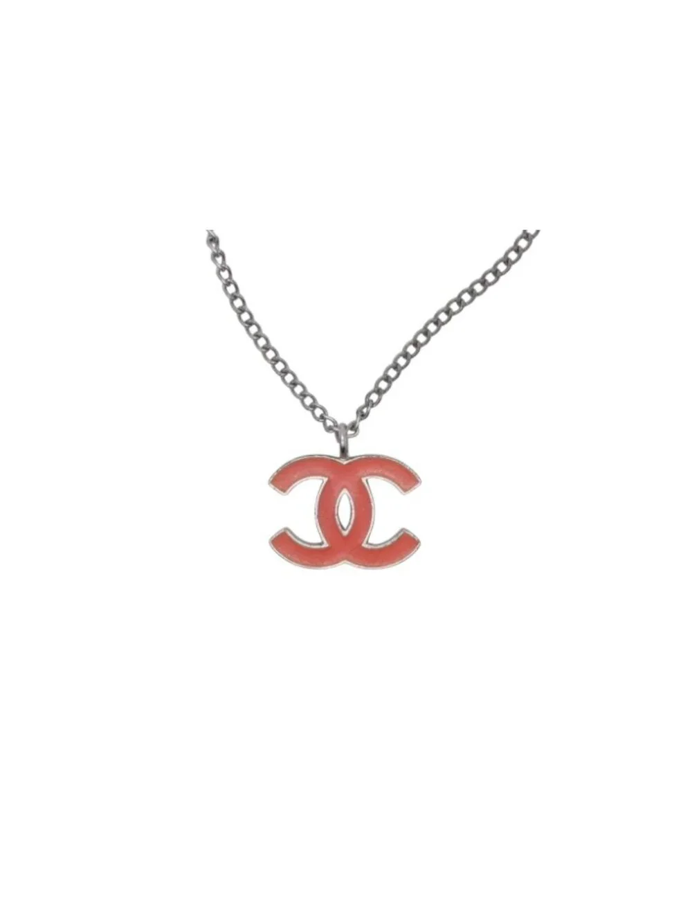 Chanel CC Logo Necklace Silver Orange Metal